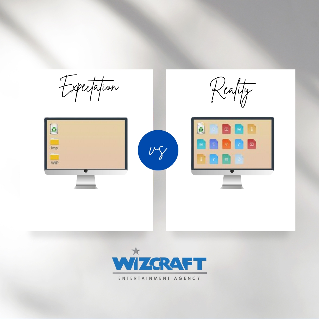 Expectation : A clutter-free desktop for productivity.🌟💫
Reality- My desktop is a tornado zone.

#RealityCheck #LifeUnscripted #Wizcraft #WizcraftEntertainmentAgency #ExpectationvsReality