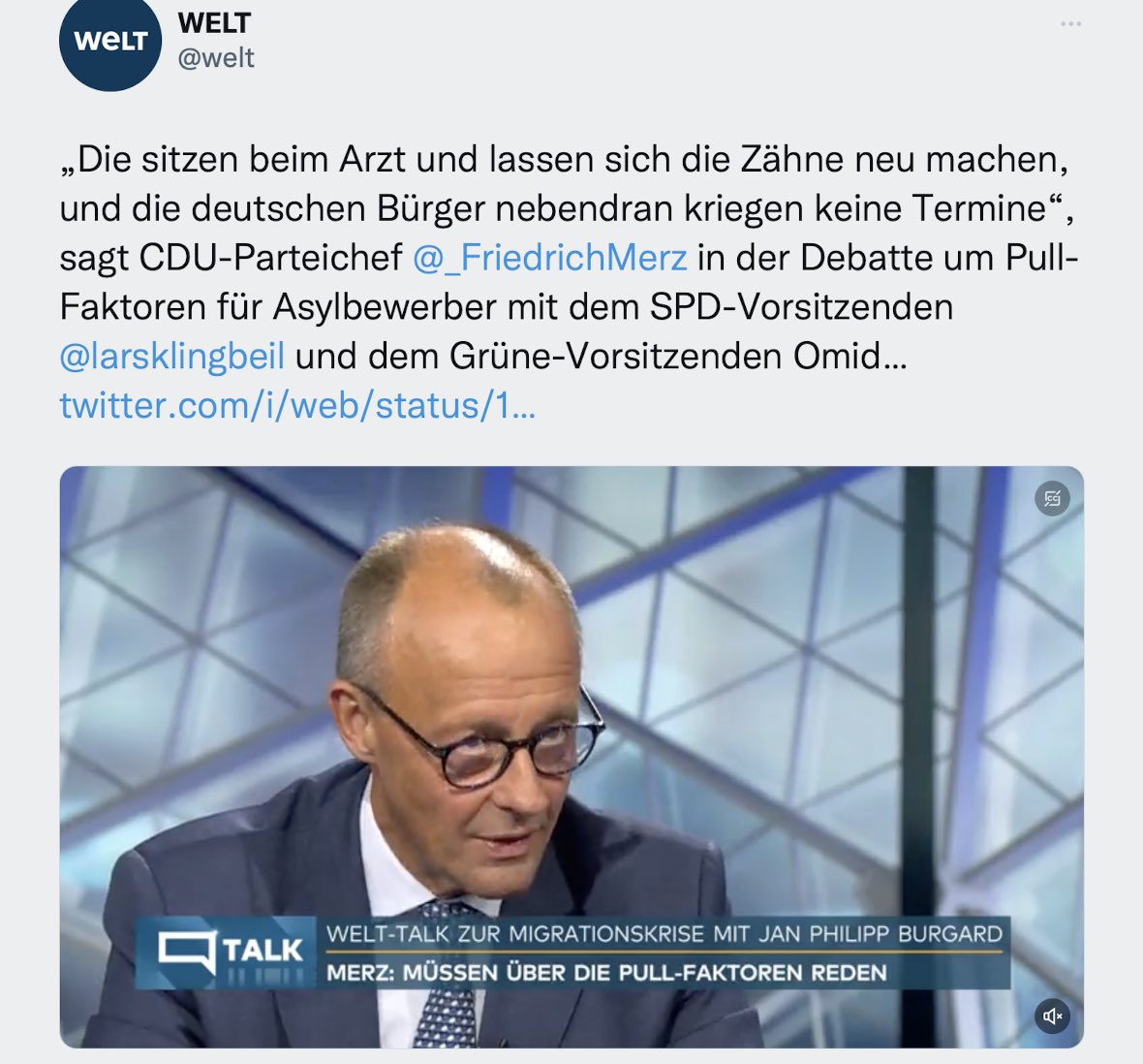 „Die Ausländer nehmen uns die Zahnärzte weg!“ ist dann wohl selbst für die Welt zu rechtspopulistisch. #Merz leider vollkommen lost.