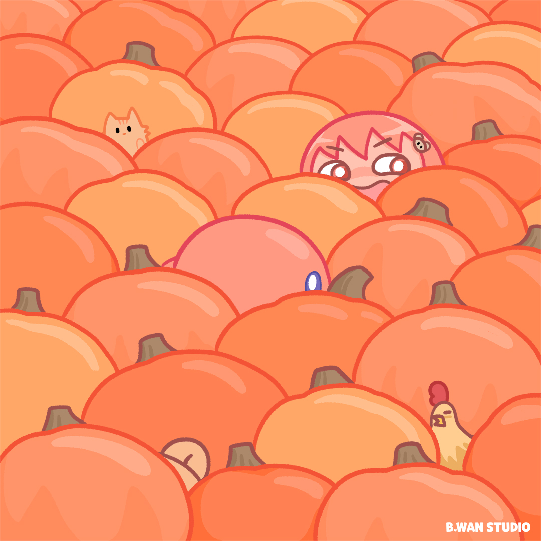 Are you ready for Halloween?! See if you can spot Kirby in this pumpkin patch? 😗

#cutedigitalart #kirbyfanart #clipstudiopaint