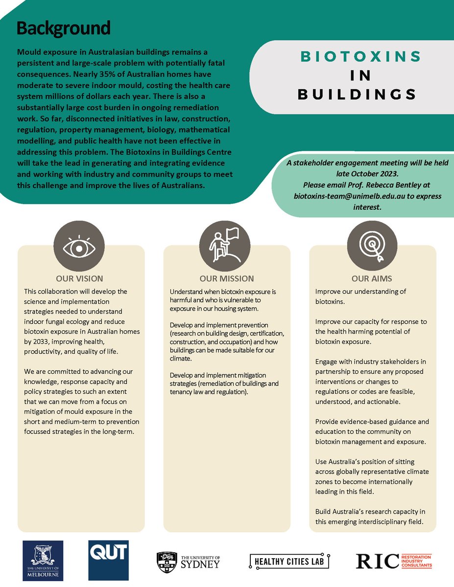 Rebecca Bentley (@rebecca_bentley) on Twitter photo #Mould exposure in Australian buildings is an expensive and potentially life-threatening problem. Our #Biotoxins in Buildings collaboration is committed to finding a solution. Email biotoxins-team@unimelb.edu.au FMI. @DrChrisCandido <a href="/AriannaBrambill/">Arianna Brambilla</a> Tim Law Lidia Morawska #Mould exposure in Australian buildings is an expensive and potentially life-threatening problem. Our #Biotoxins in Buildings collaboration is committed to finding a solution. Email biotoxins-team@unimelb.edu.au FMI. @DrChrisCandido <a href="/AriannaBrambill/">Arianna Brambilla</a> Tim Law Lidia Morawska