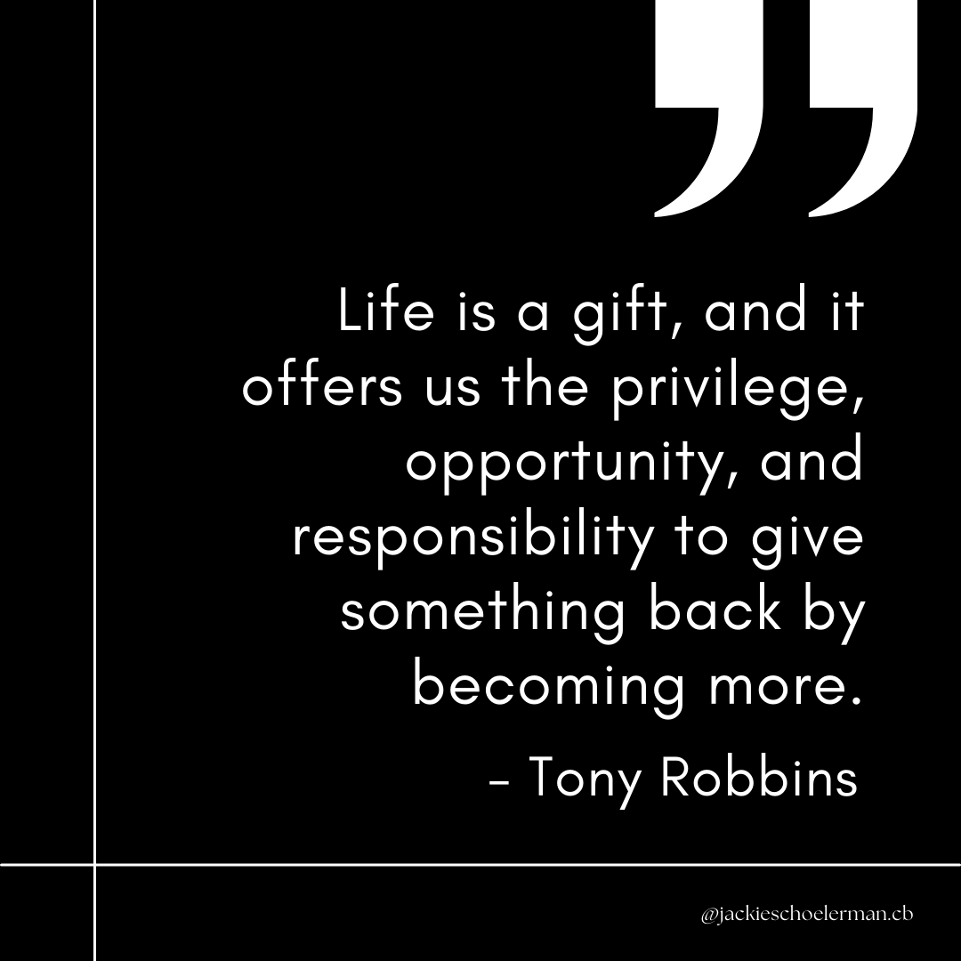 Embrace each day as a chance to grow, learn, and make a positive impact. 

Coldwell Banker Global Luxury
Jackie Schoelerman I Broker Associate
650-855-9700 I jackie@schoelerman.com I CalRE# 01092400

#lifeisagift #giveback #becomingmore #embraceopportunity #livewithpurpose