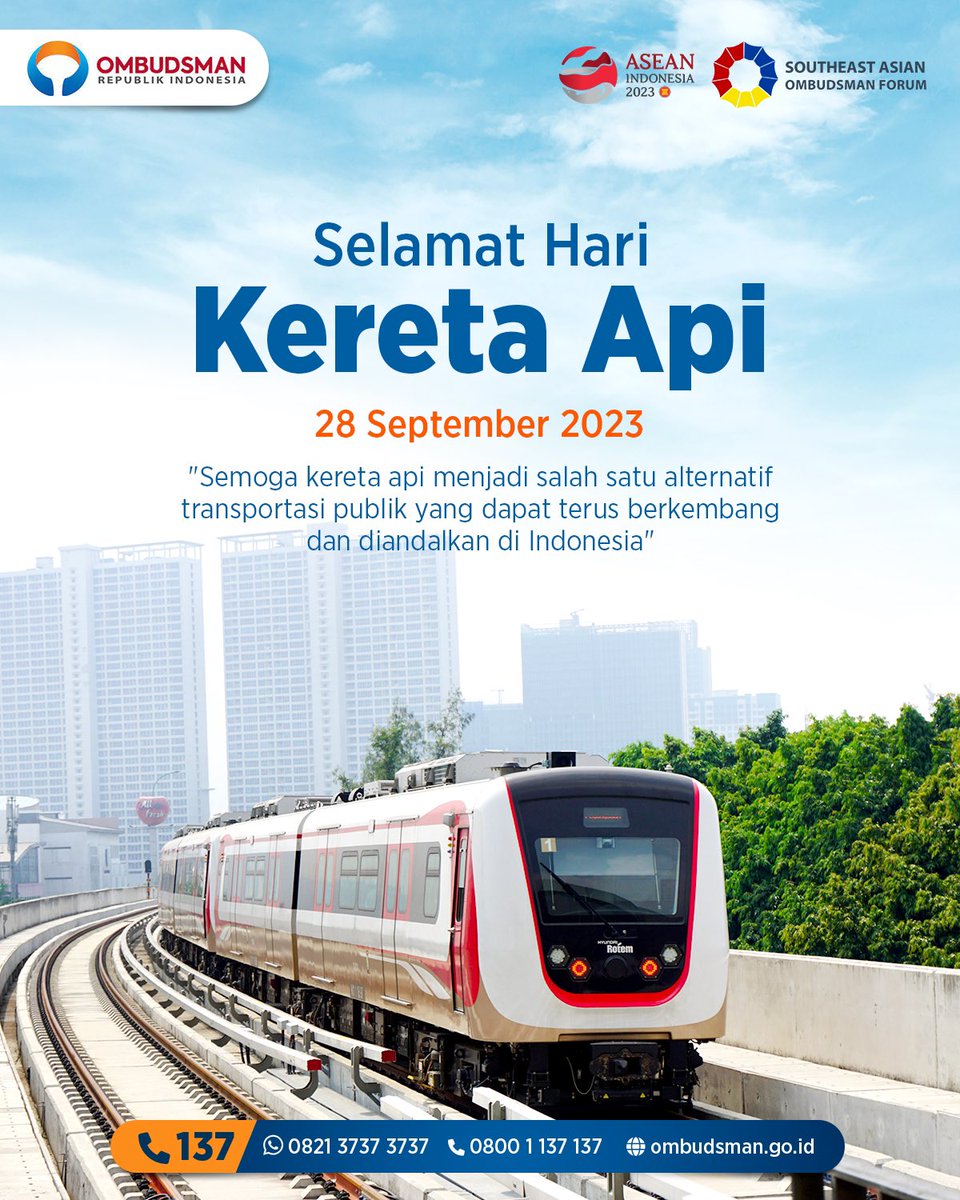 OmbudsmanRI137's tweet photo. Pada Hari Kereta Api ini, mari kita apresiasi peran kereta api dalam meningkatkan konektivitas dan memfasilitasi pergerakan masyarakat π @KAI121
#OmbudsmanRI
#HariKeretaApi https://t.co/eiaBWQs4Pc