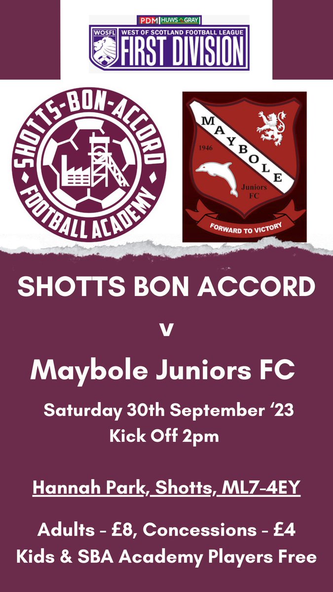 ShottsBonAccord's tweet image. ⚽️🇱🇻 This Saturday we are in league action as we welcome Maybole Juniors FC to Hannah Park 🇱🇻⚽️

🗓Date -  30/09/2023
🏆@OfficialWoSFL 
⏰Time - 2pm
🆚@maybolejnrsfc 
📍Hannah Park
🎟️ £8/£4 U16 Free.

Let’s get behind the team 👏🏻🇱🇻⚽️