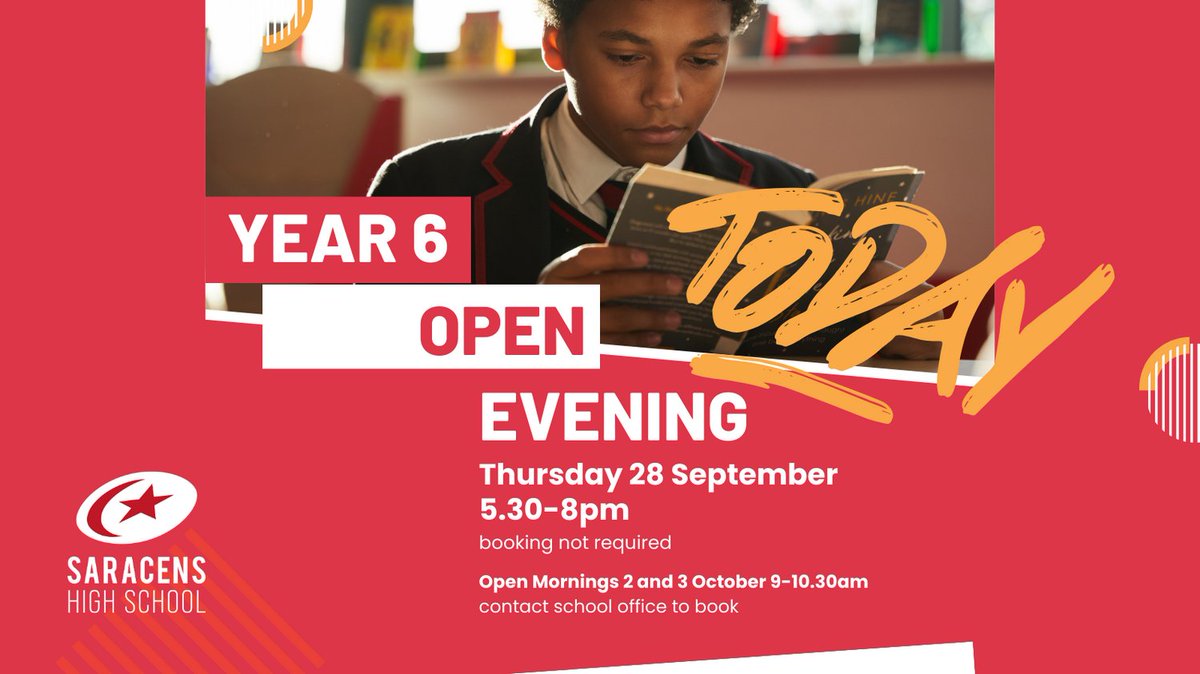 SaracensHighSch's tweet image. Our Year 6 Open Evening is TODAY! Come and see what a values-driven, oversubscribed school looks like. No need to book, just turn up.

#classof2024 #openevening #valuesdriven #discipline #hardwork #honesty #humility @Saracens