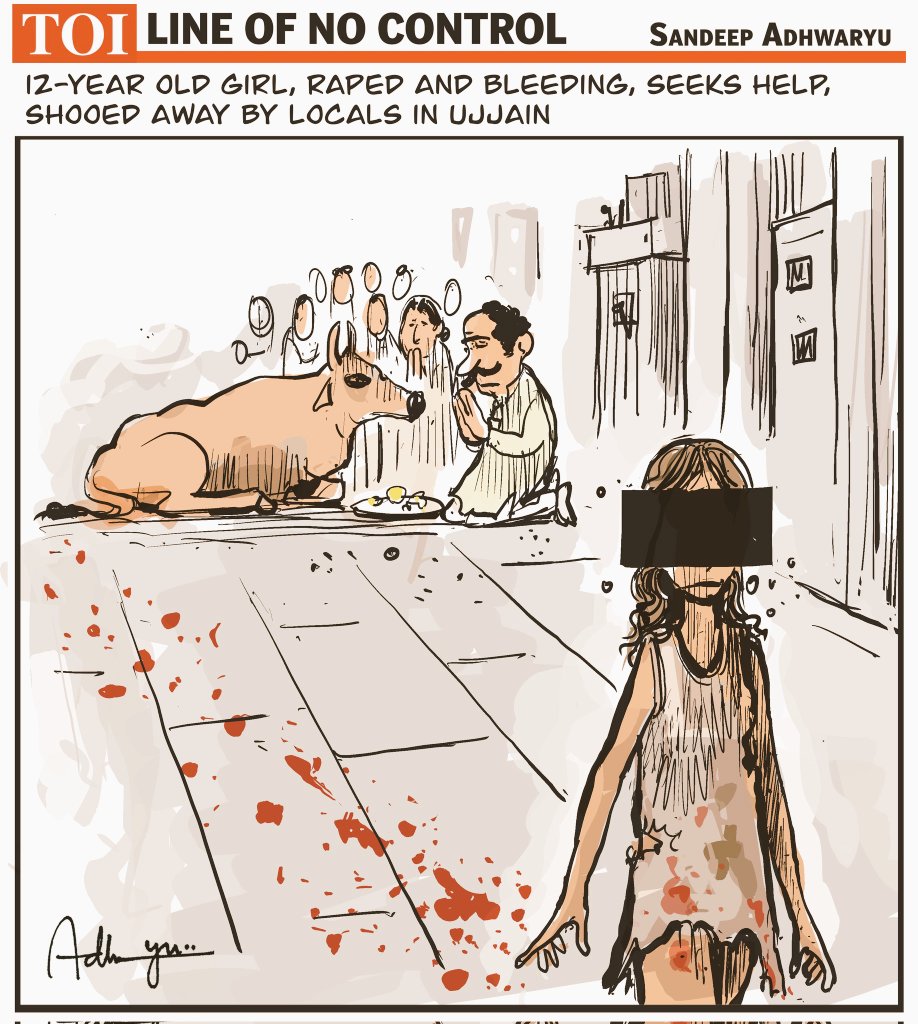 Nobody knows the religion of those who shooed the poor girl away. However, the only visible Hindu guy in the entire episode was a temple priest who helped the girl and called the police. Still, the cartoonist didn't make any effort to hide his Hinduphobia