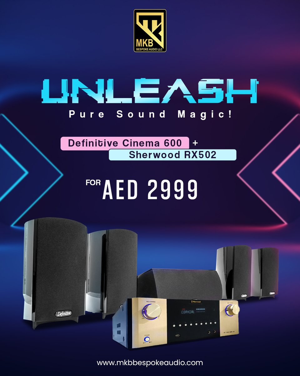 mkbbespokeaudio's tweet photo. Discover the perfect harmony of audio and visuals with our exclusive offer: Definitive Cinema 600 + Sherwood RX502 at an unbeatable price of just 2999 AED! 📽️🎶

🔹 Cinematic Brilliance

🔹 Unmatched Deal

🔹 Expert Setup

Website: https://t.co/n6f1Ld3TtK https://t.co/UqFnme76Eu