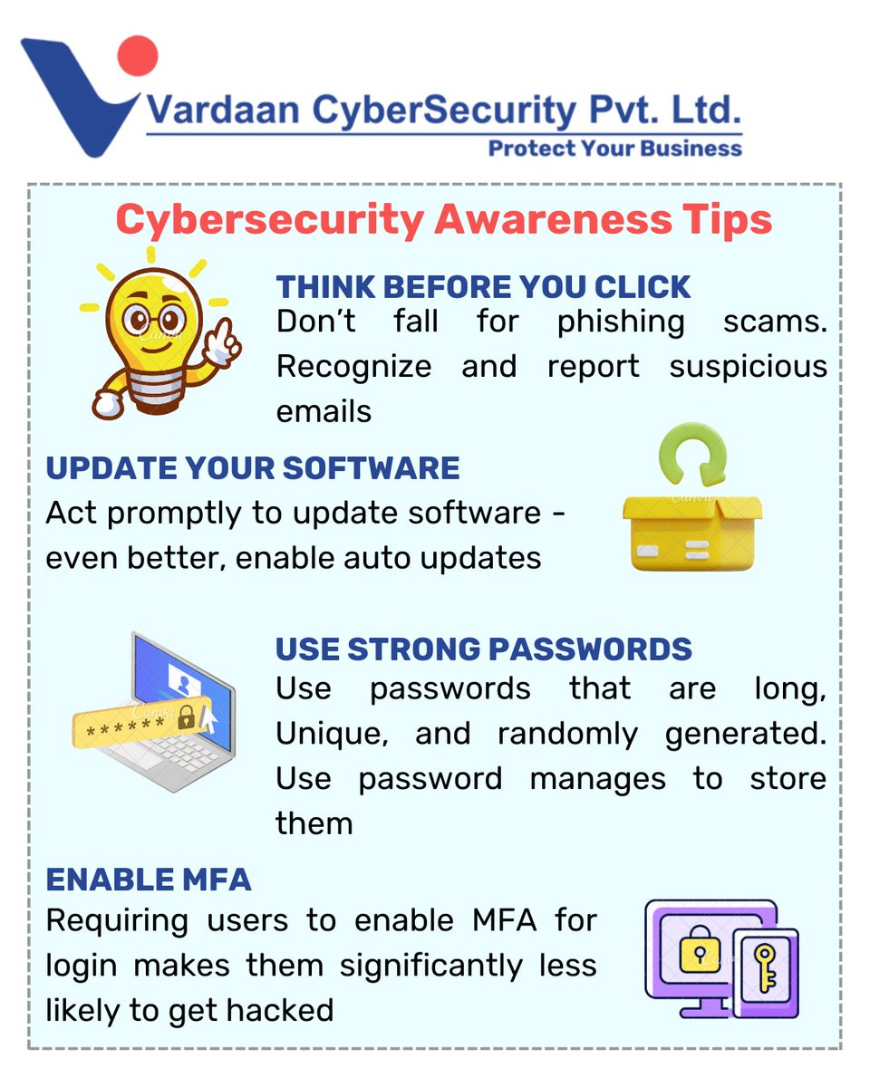 LtdPrometis's tweet photo. #PasswordStrength #twofactorauthentication #PhishingAwareness #UpdateSoftware #SecureWiFi #PrivacySettings #BewareOfScams #DataBackup #OnlineSafety #CyberHygiene https://t.co/WjFpkVguQk