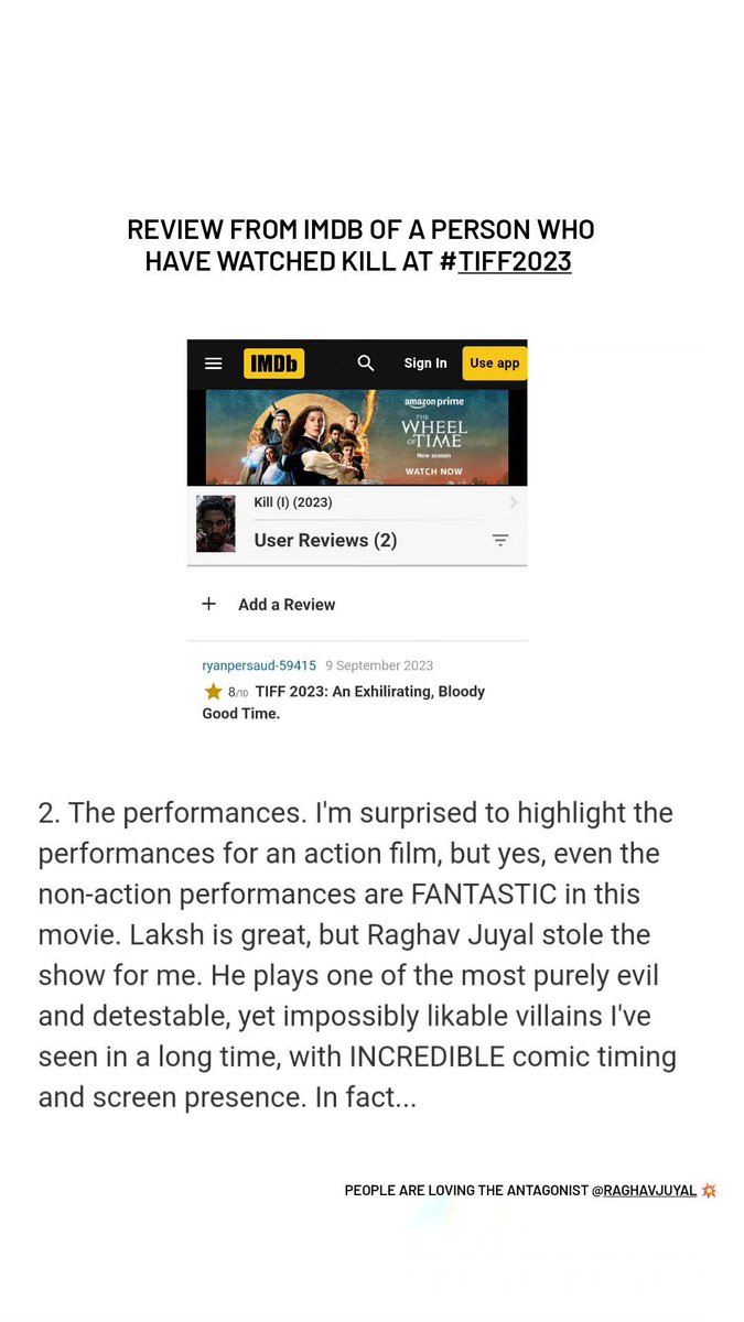 Heena_Qureshi_'s tweet photo. #Kill #KillAtTiff #Raghavjuyal #RaghavjuyalinKill #tiff23 #KILL https://t.co/pjr50V0w7G