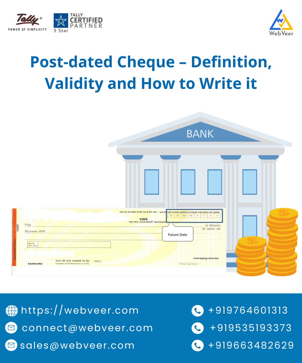 WebVeer's tweet image. Unlock the Power of Post-Dated Cheques!

Discover what they are, how to use them, and why they matter. tallysolutions.com/accounting/wha…

Ready to take control of your finances? Contact us for a FREE demo today!  

#FinancialSmart #ChequeMagic #Accounting #Business #Banking #WebVeer