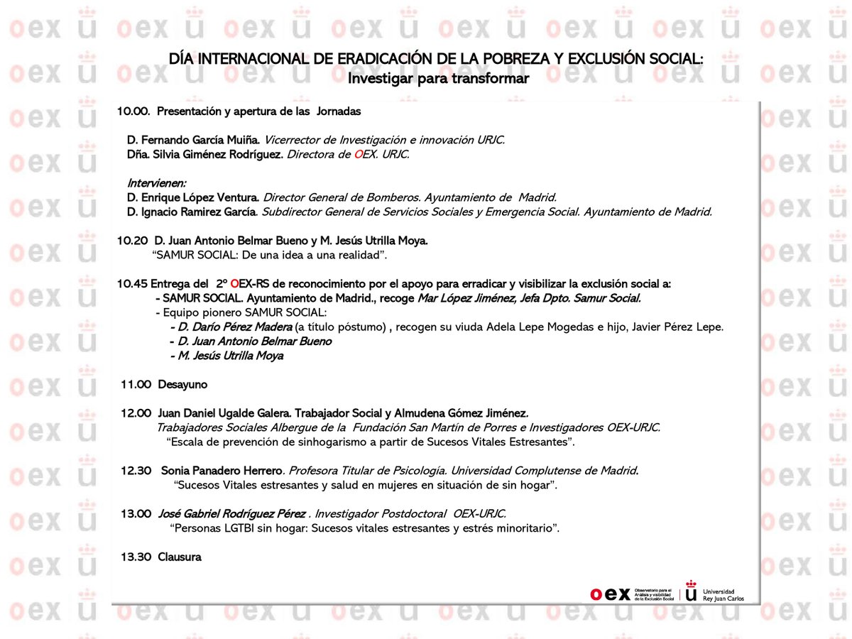 OEX_URJC's tweet photo. Os adjuntamos el programa de esta jornada, que creemos será muy interesante para todas las personas que deseen asistir. En el siguiente link podréis inscribiros para asistir al acto.
➡️https://t.co/9jZcLvDehm https://t.co/pOQrM0OxHV