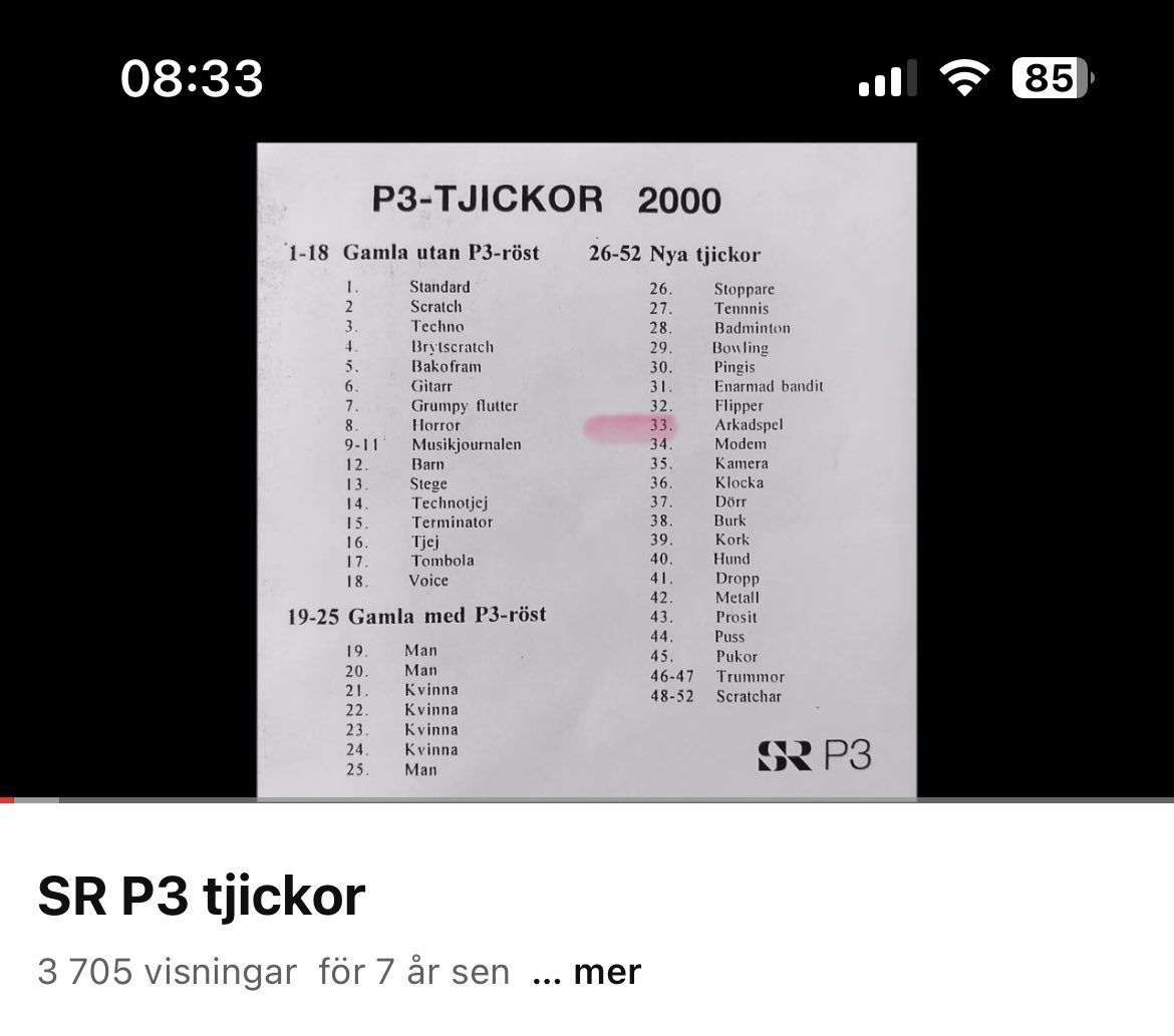 Harrius's tweet image. Någon har laddat upp 52 olika varianter av P3s gamla jingel [tjicketi kao wow] men det räcker inte. Folket kräver fler tjickor