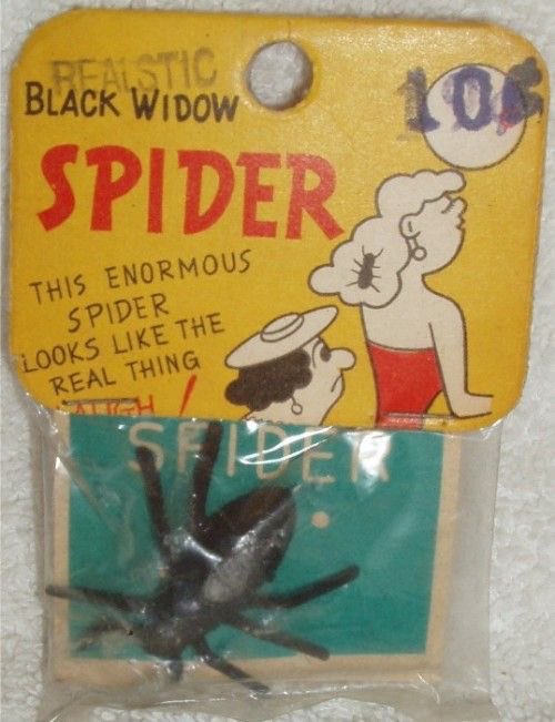 hauntorama's tweet photo. Vintage dime store treasures. Although the black widow looks a bit like a cockroach. 😄
#dimestore #vintagetoys #HorrorCommunity https://t.co/JDfVY67hyu