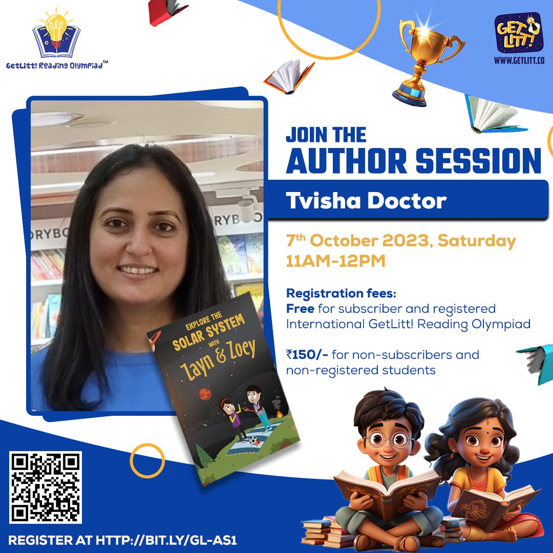MEET AUTHOR TVISHA DOCTOR OF THE POPULAR ZAYN &amp; ZOEY SERIES

🗓️Day and Time: Saturday, 7th October 2023,  11:00AM

📘Book: "Explore the Solar System with Zayn &amp; Zoey" 🌠💫(Recommended Grades: Grade 1,2,3,4)

❗CLICK ON THE LINK TO REGISTER : bit.ly/GL-AS1 ❗