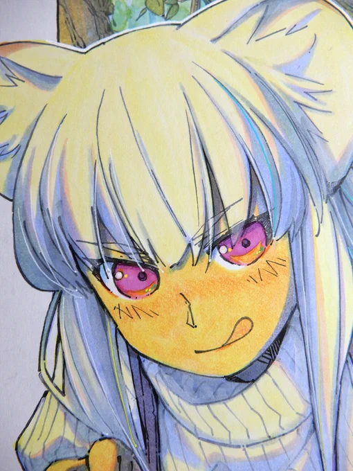 【アナログ2006:冬に備えるオコジョ】可愛いけど獰猛。耳と尻尾の先が黒い。A4色紙。#水彩 #原画 #オコジョ #色紙 