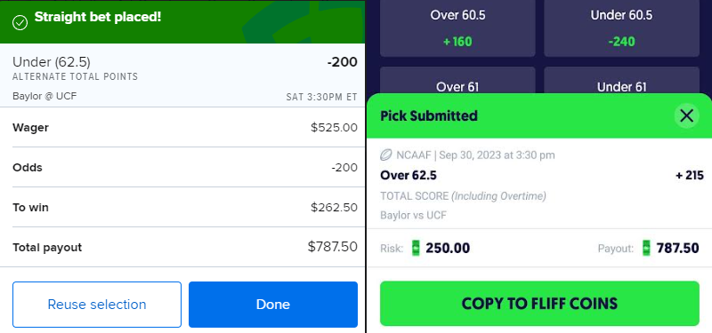 MDSportBet's tweet photo. Make easy money on the Baylor vs. UCF game.

Total points arbitrage bet
Fanduel: $525 on Under 62.5
FLIFF: $250 on Over 62.5

Total wager: $775
Total payout: $787.50

Either leg wins. Risk-free $12.50 profit. 
#bets #sportsbet #Baylor #UCF 

Follow for more arbitrage wagers. https://t.co/GJnQZAJB3z