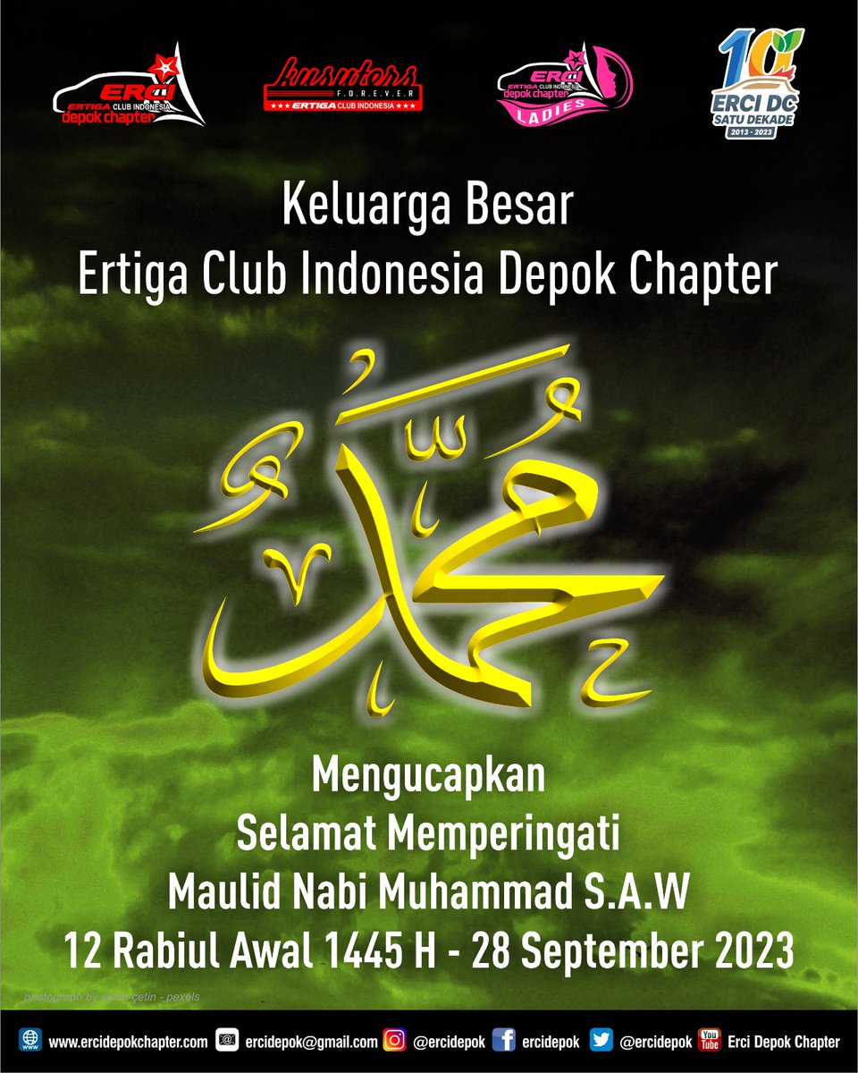 Halooo kusuters..
Keluarga Besar ERtiga Club Indonesia Depok Chapter mengucapkan
"Selamat memperingati maulid Nabi Muhammad S.A.W" 12 Rabiul Awal 1445 H - 28 September 2023
Salam Kusuteers..
#erci
#kusuters
#erciladies
#ertigaclub
#ercidepokchapter
#ertigaclubindonesia
#kemenag