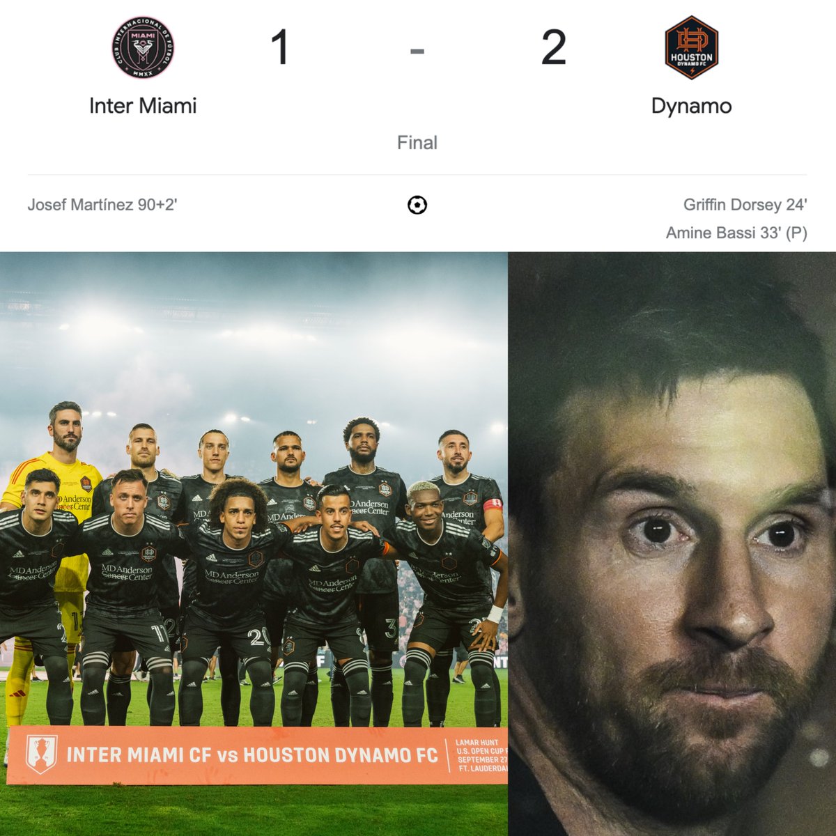 ¡¡HOUSTON DYNAMO ES CAMPEÓN DE LA US OPEN CUP!! RESULTADO. Inter Miami 1-2 Houston Dynamo. Con goles de Dorsey y Bassi, el equipo capitaneado por el mexicano Héctor Herrera (qué gran actuación entregó) se quedó con la US Open Cup 2023. Aprovechando que Lionel Messi y Jordi Alba