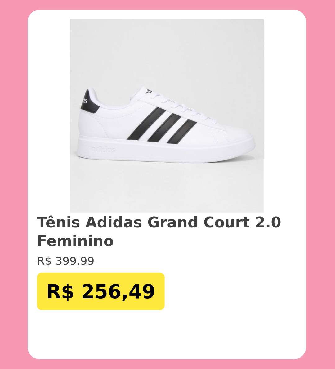 promosdacris's tweet photo. 🛍️Tênis Adidas Grand Court 2.0 Feminino

~de R$ 399,99~
💸por R$ 256,49 🚨🚨
💳 ou 5x de R$ 54,00

👉Link p/ comprar: https://t.co/xfBf1nGRDz https://t.co/P3KDa5DOlE