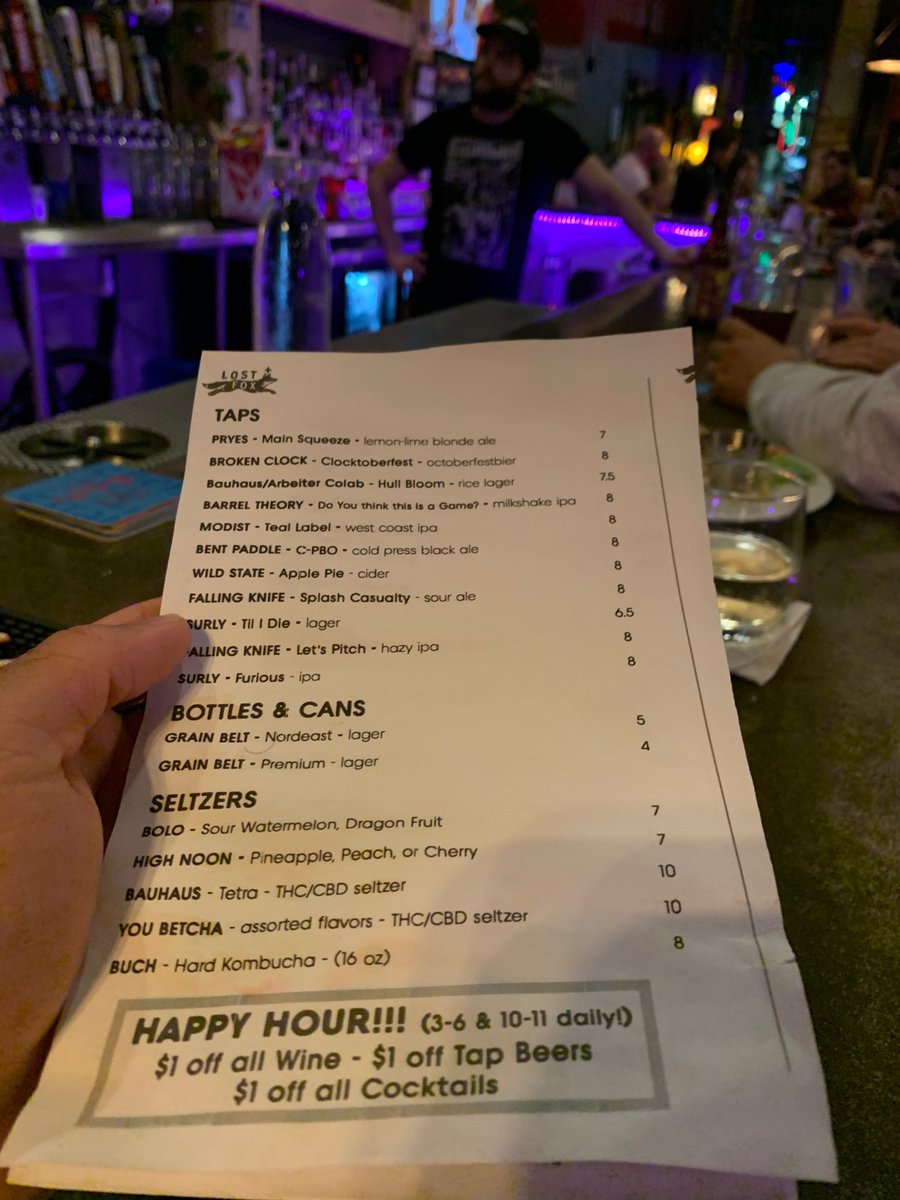 FrederickMelo's tweet photo. I almost became “that guy” and told dad jokes for 7 minutes to get $1 off via late-night happy hour…Instead I graciously asked bartender if he could give me a 1/2 pour. And he said 👍. Kind of thing that would get you punched in the face in Boston…who are you people?! #LostFox https://t.co/dbNHvuRnBn