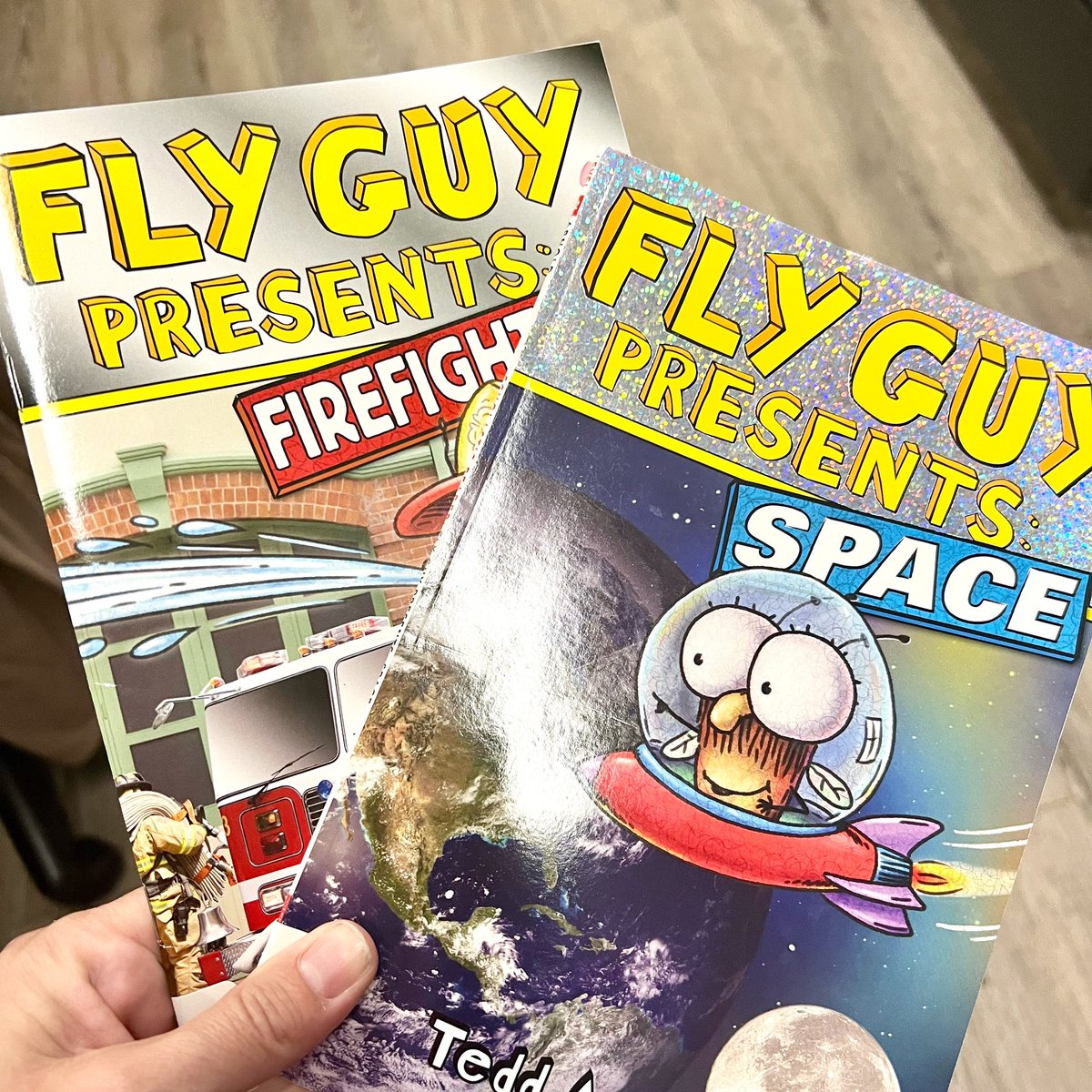 A mystery donor sent in a stack of great books including these two that are going to FLY off the shelf! Thank you!!! 🪰📚 #wyasd #wyproud #bookdonation #bookdonations #flyguy #teddarnold #teddarnoldbooks #elementarylibrary #elementarylibrarian