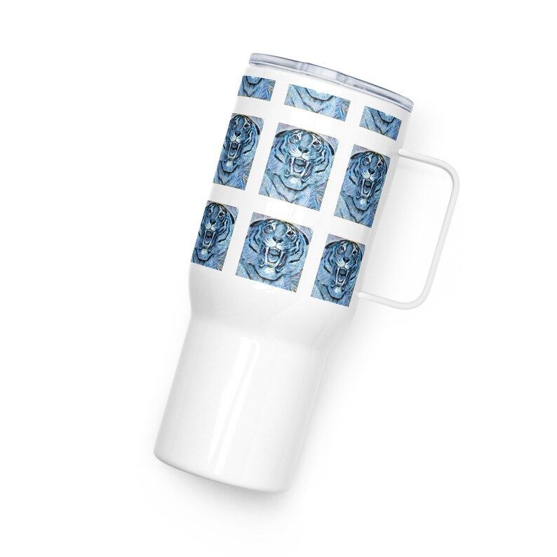 RadioBarz's tweet photo. Blue Tiger Travel Mug With Handle - Etsy https://t.co/vhgMyL8JfE https://t.co/TQsffuOHnl