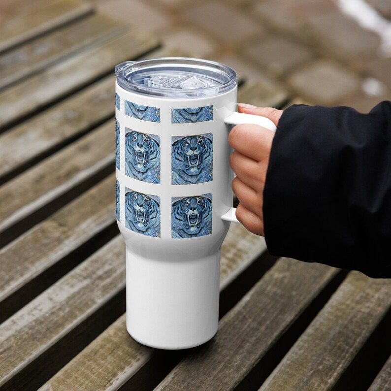 RadioBarz's tweet photo. Blue Tiger Travel Mug With Handle - Etsy https://t.co/vhgMyL8JfE https://t.co/TQsffuOHnl