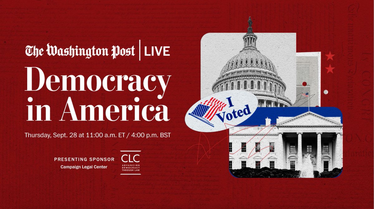 HAPPENING TODAY: Our #CampaignLegalConversations kickoff event with @PostLive, 'Democracy in America,' starts at 11:00 a.m. ET. Join us for a conversation that delves into threats facing our democracy & efforts to strengthen democracy’s guardrails. RSVP: democracysept2023.splashthat.com