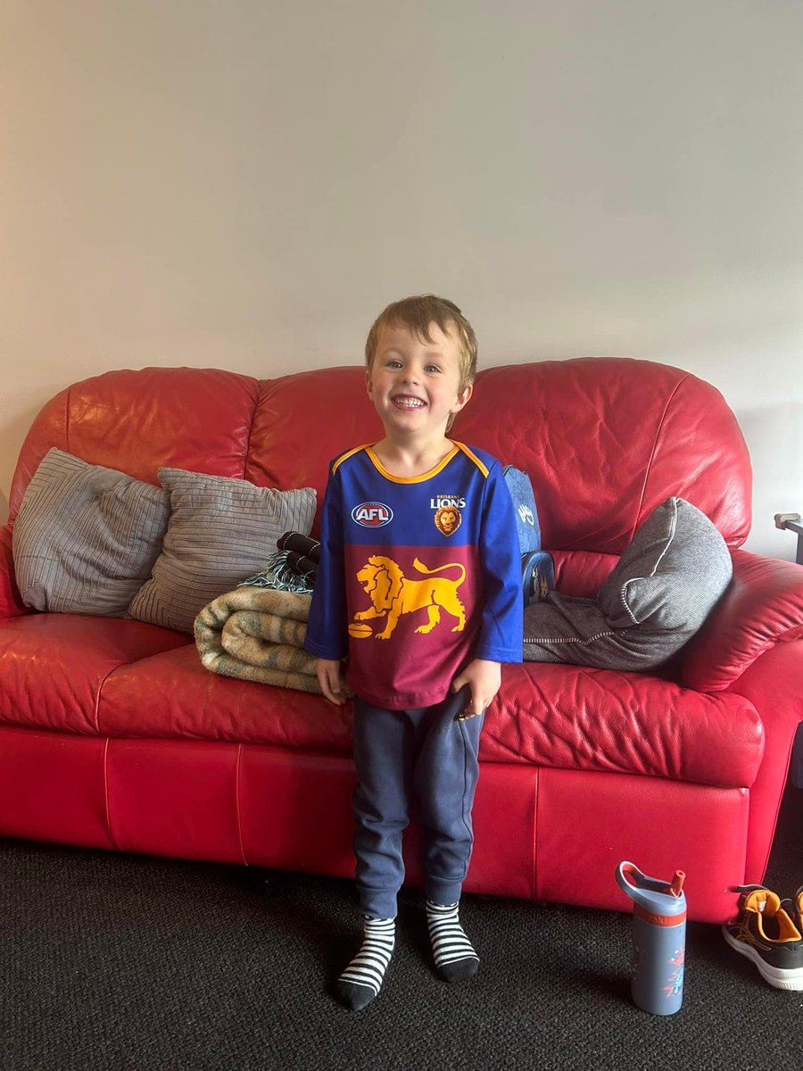 UNDA_SCOR3's tweet photo. It’s the boy’s first Grand Final where his beloved @brisbanelions are playing. Hasn’t taken his guernsey off all week https://t.co/U6Tb27BPI6