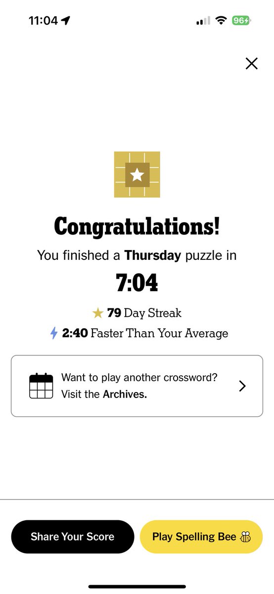 Thought Thurs #NYTXW was fine but didn’t understand the theme. Then after I was done I saw that those random black boxes in the app were supposed to have clues & images of a musical staff! 🎼 Sorry @rickycruzart got done dirty, would’ve been great with theme executed right. 7:04