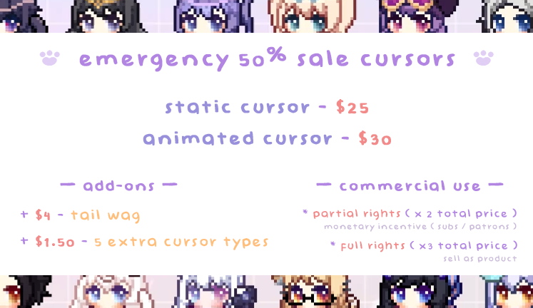emergency commissions ( 50% off sale )
-
i'm currently facing some financial struggles so i'm having a limited time sale until i reach my urgent goal!

i'll also be doing a REFERRAL system 🙏
further details in thread ~
-
RTs appreciated 💜
ko-fi.com/artysaur/commi…