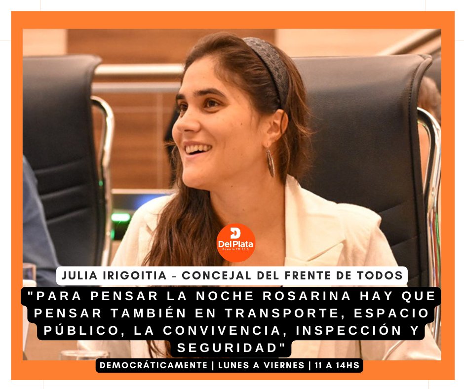 [#Democráticamente🎙️] LA NOCHE ROSARINA

🗣️ <a href="/IrigoitiaJulia/">Julia Irigoitia</a>, Concejal de @todoshacemosros: "Para pensar la noche rosarina hay que pensar también en transporte, espacio público, convivencia, inspección y seguridad"

📻 Lunes a viernes de 11 a 14hs por Del Plata #Rosario 93.5