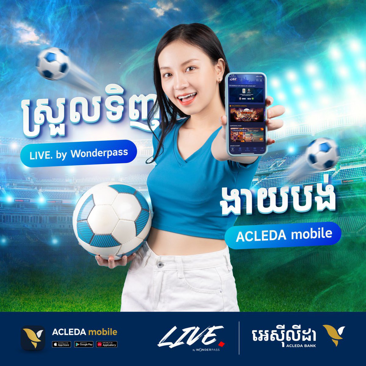 acledabankplc's tweet photo. From now onward, you have to use ACLEDA mobile for making payments when buying digital tickets of Football Federation of Cambodia (FFC) on LIVE. by Wonderpass app.

#ACLEDAmobile #ACLEDAapp #ACLEDApay #livebywonderpass #wonderpass #FFC #FootballFederationofCambodia https://t.co/mJU93umGLt