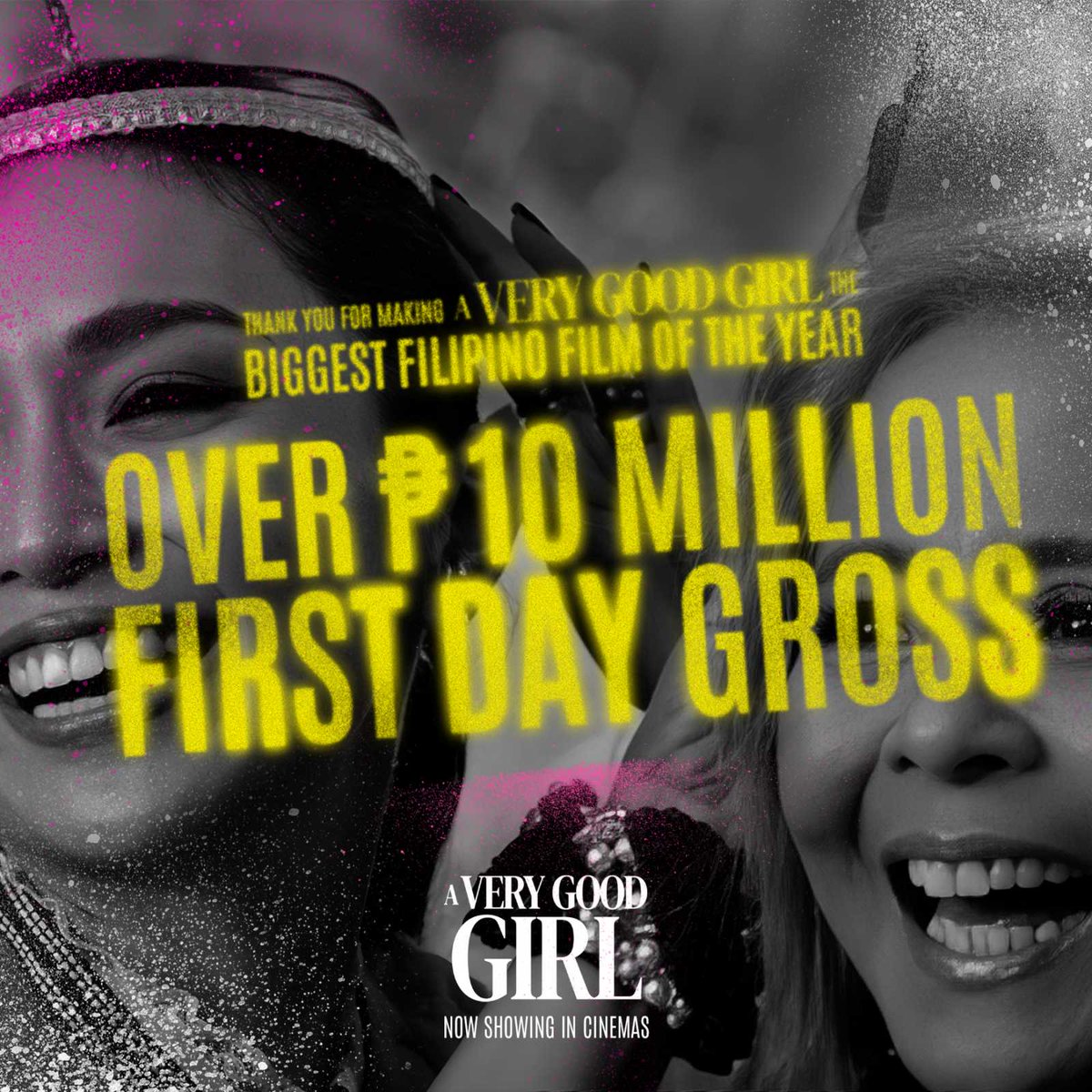 ABSCBN's tweet photo. A very good movie indeed!!! Thank you Pilipinas for making A Very Good Girl the biggest Filipino movie of 2023 with over 32,000 tickets sold! Ramdam namin kayo! #AVeryGoodGirl is now in over 250 PH theaters! https://t.co/f0mQopwGDO