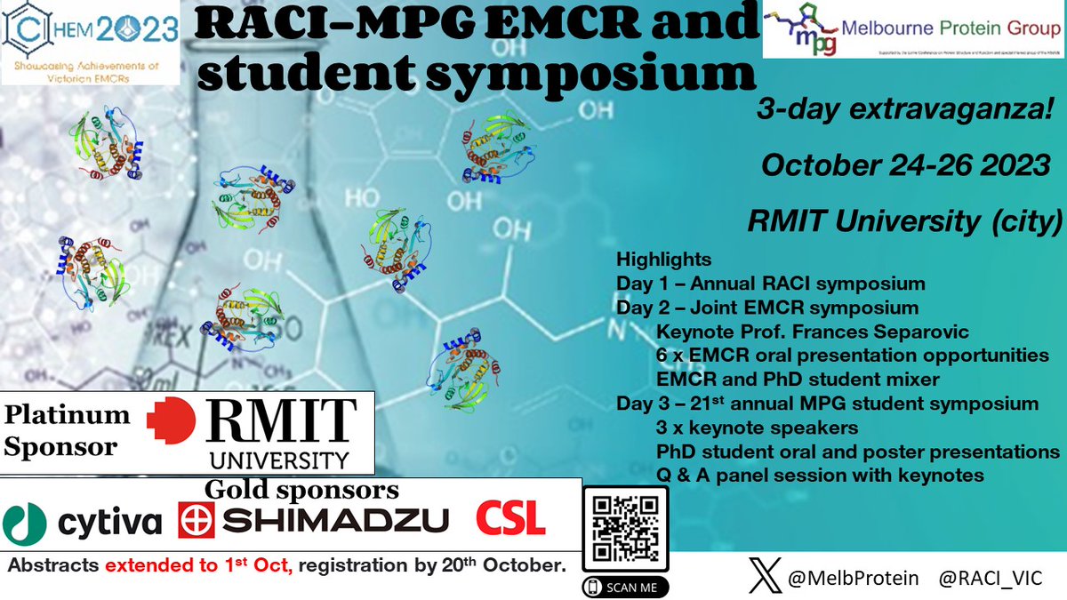 Della Gaspera Laboratory (@dellagasperalab) on Twitter photo Register now for the #RACI CHEM2023 conference, open to all areas of #chemistry and focused on #Students, #postdocs and #EMCRs
3-day conference at #RMIT together with <a href="/MelbProtein/">Melbourne Protein Group</a>
Abstract submission and registration:
raci.org.au/RACI/Web/Event…
<a href="/RACInational/">Royal Australian Chemical Institute</a> <a href="/RACI_VIC/">RACI VIC</a> #ozchem Register now for the #RACI CHEM2023 conference, open to all areas of #chemistry and focused on #Students, #postdocs and #EMCRs
3-day conference at #RMIT together with <a href="/MelbProtein/">Melbourne Protein Group</a>
Abstract submission and registration:
raci.org.au/RACI/Web/Event…
<a href="/RACInational/">Royal Australian Chemical Institute</a> <a href="/RACI_VIC/">RACI VIC</a> #ozchem