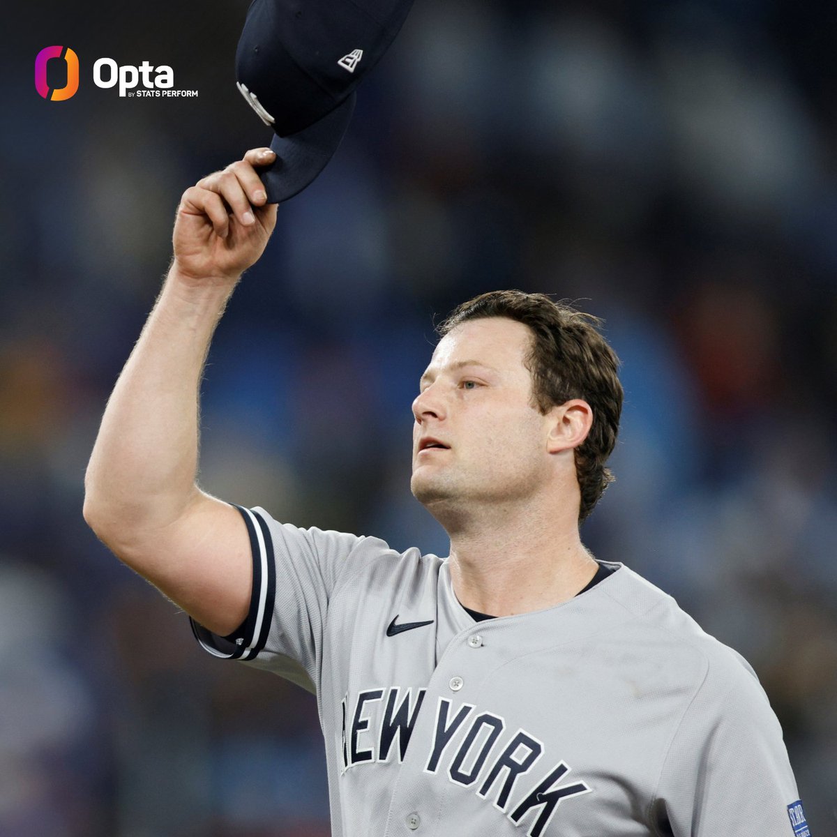 OptaSTATS's tweet photo. Since the All-Star break, the @Yankees' Gerrit Cole has had 5 starts where he pitched 7.0+ innings while allowing 3 or fewer hits and no walks.

No other MLB pitcher in the modern era has had 5 such starts over an entire season. https://t.co/Ib6ZohxY2I