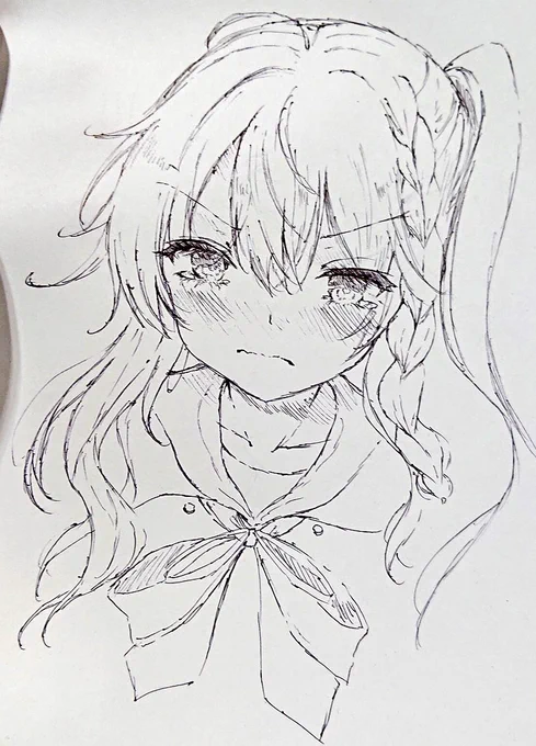 本当は翔君の服の袖掴んでるところまで描きたかった 