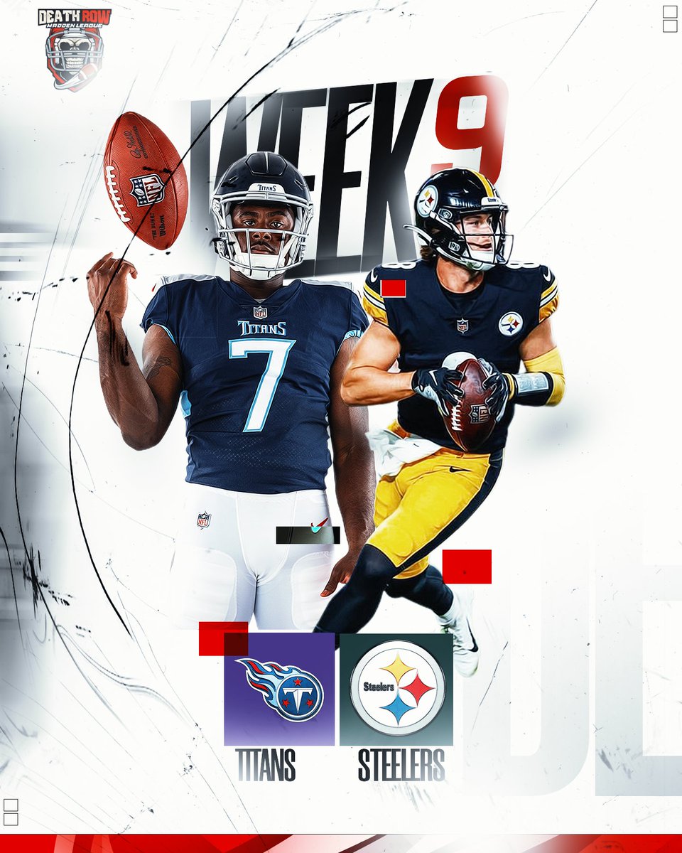 DeathRowLG's tweet photo. GAME OF THE WEEK | WEEK 9 TITANS VS STEELERS!       

Who will win?        

#FranchiseNation #FixFranchise #DeathRowLG
@NeonSportz | @ORLOutlaws | @OrlOutlawEsport https://t.co/RsoZe9Ca9I