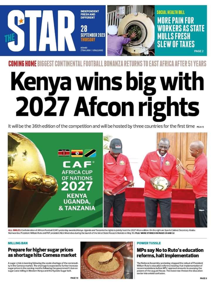 IT IS COMING HOME! I love how our dailies focused on East Africa Winning bid to host 2027 AFCON.