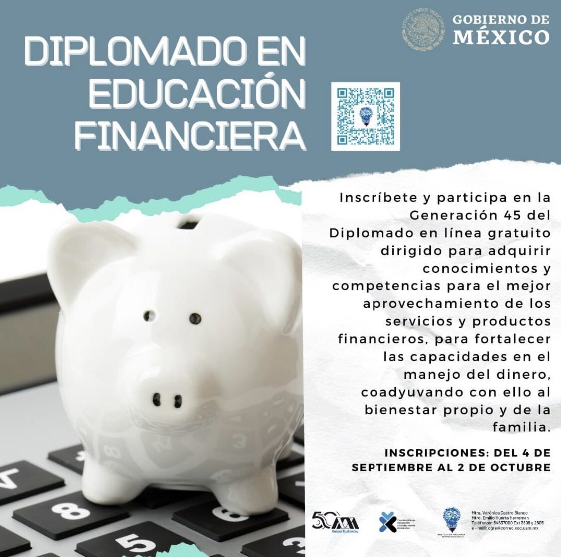 UAMX_Economia's tweet photo. Diplomado Educación Financiera CONDUSEF 🤓💸💰
¡Inscríbete y participa en la Generación 45 del Diplomado en línea, gratuito y con valor curricular!
📅 Inscríbete del 4 de septiembre hasta el 2 de octubre, registro en:

👉 https://t.co/joBYa8VmQr https://t.co/TMwrpVHCnD