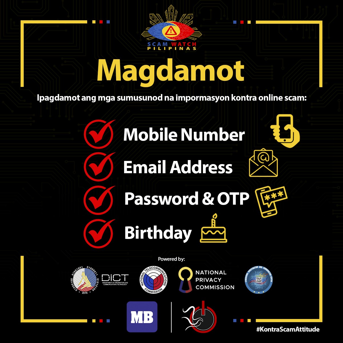 ScamWatchPH's tweet photo. Magdamot. Kapag hinihingan ka ng pera ng taong nag-ooffer ng loan or trabaho online. Ang tamang proseso sa pag-aapply ng loan at trabaho ay hindi kinakailangan ng bayad. Doble ingat po tayo online. 

#KontraScamAttitude #ScamWatchPH https://t.co/pRUBeWau1e