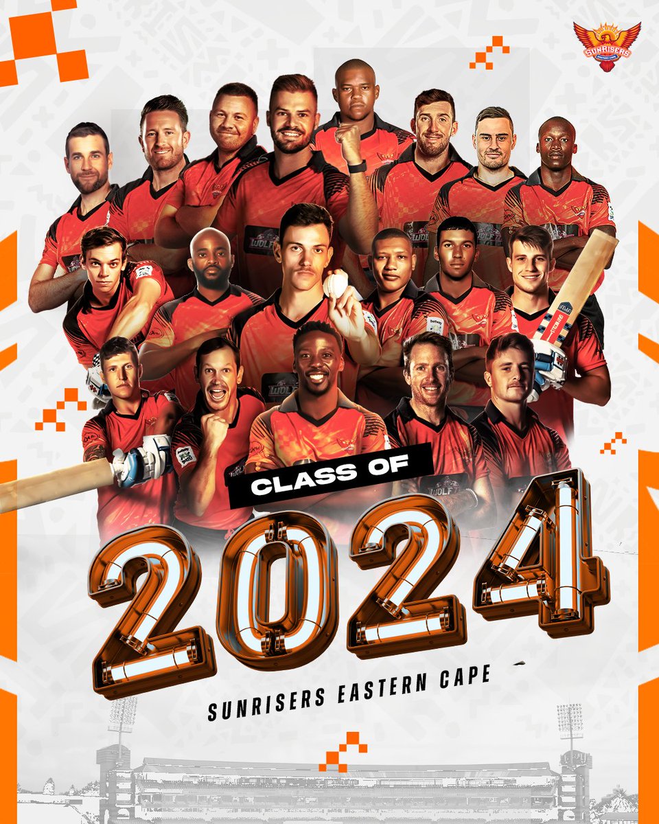 SunrisersEC's tweet photo. Presenting to you the 19 Risers set to defend the title, come Jan '24 👊🔥

#SA20 @SA20_League https://t.co/7eUSCEWUM0