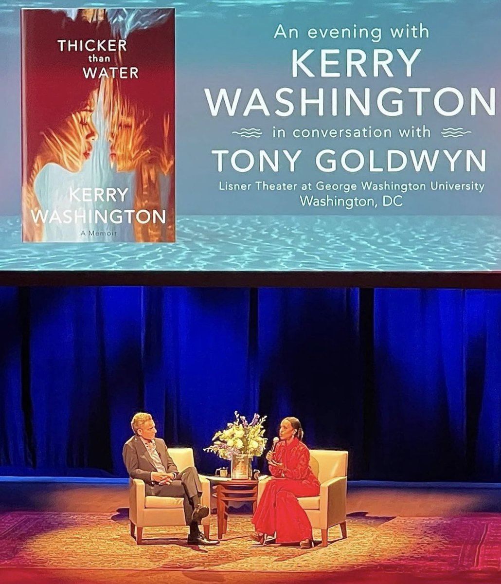 BlkGirlWithBook's tweet photo. A great night with the one and only @kerrywashington and @tonygoldwyn — filled with honest conversations, nostalgic #Scandal references, family truths, and an audience filled with people hanging on to every word. Can’t wait to read your memoir, Kerry! #ThickerThanWater https://t.co/0fjKDahPNV