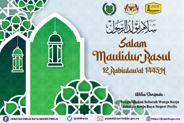 Salam Maulidur Rasul
12 Rabiulawal 1445H

Ikhlas daripada: 
Pengarah dan seluruh warga kerja
Jabatan Kerja Raya Negeri Perlis