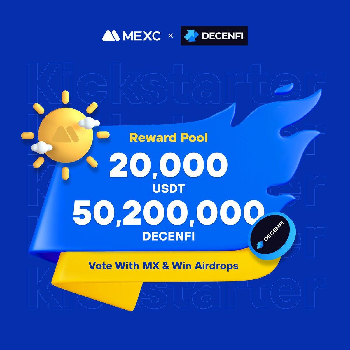 MEXC's tweet photo. .@DecenFi_Erc20, a groundbreaking DeFi token that brings true decentralization to the world of decentralized finance, is coming to #MEXCKickstarter🚀
🗳️Vote with $MX to share massive airdrops
📈#DECENFI/USDT trading: 06:00 Sep 29 (UTC)
Details: https://t.co/M3M52axFHh https://t.co/h93kMElVk0