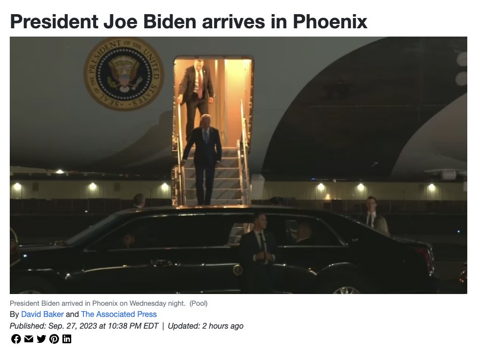 Maybe coincidence, but this is wild. 

As Biden landed in Arizona tonight, the state was forced to designate its GOP Treasurer Kimberly Yee the temporary governor.

She's 4th in line of succession behind Dem Gov, Dem Sec of State, and Dem AG, who seem to have all left the state.