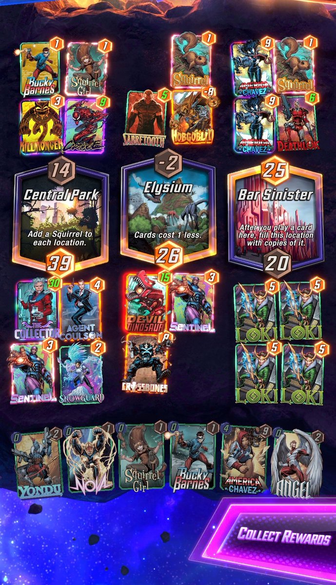 Bdomschot84's tweet photo. @MARVELSNAP Start of turn 6: Collector has 3 power.
End of turn 6: https://t.co/bgucIaMwMi