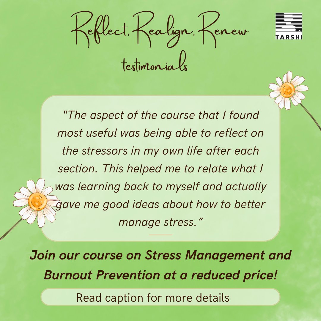 tarshingo's tweet photo. Last day to enroll with a reduced price for TARSHI’s online course on #StressManagement and #BurnoutPrevention

For learners in India: INR 3,333 (incl of taxes). Click here: https://t.co/knmoxcGla9 

For learners outside India: $50 (incl of taxes). Email us at mail@tarshi.net. https://t.co/DJ4KSpo9js