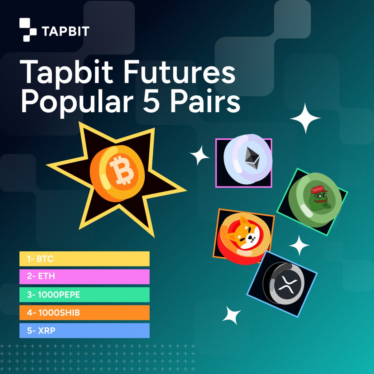 最近#Tapbit先物取引で最も人気のある5つのペアは以下の通りです👇👀