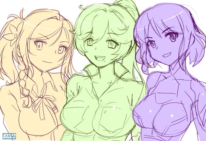 描きました。宮下愛さん山葉由芽さん新谷芹菜さんです。 