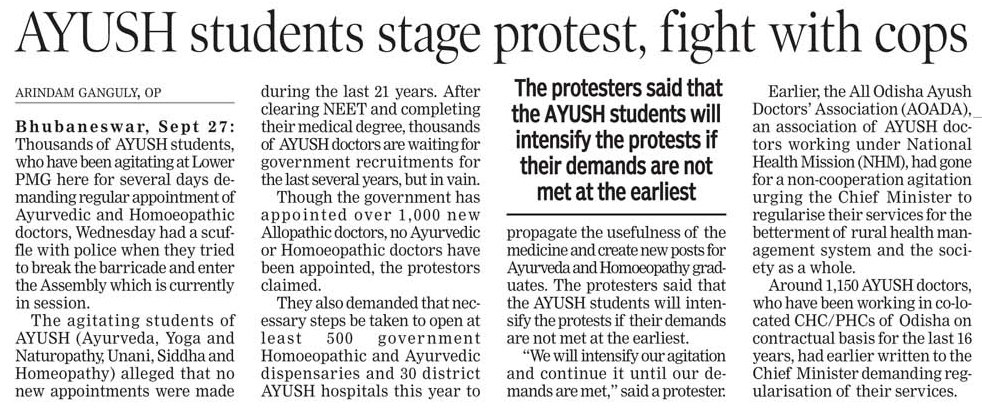 AMSA__Odisha's tweet photo. #AYUSH students in Odisha demand regular appointments for Ayurvedic and Homoeopathic doctors after 21 years of neglect. Thousands of qualified AYUSH doctors await recruitment. Urgent need for 500 dispensaries and 30 #AYUSH hospitals. Let's stand with them for better healthcare! https://t.co/mxyyKyMpJA